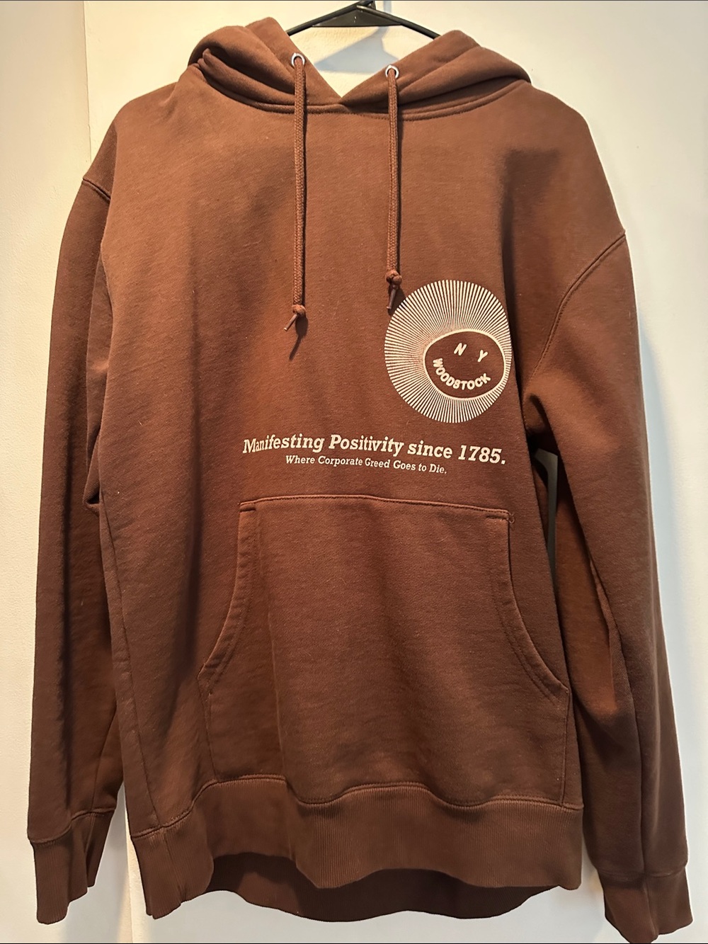 Urban Outfitters Brown Pullover Hoodie with White Logo